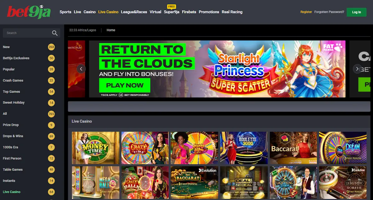 Bet9ja Live Casino Screenshot